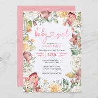 Pink Butterfly Floral Watercolor Girl Baby Shower Invitation