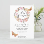 Pink Butterfly Floral Watercolor Wreath Baby Girl Invitation (Standing Front)