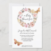 Pink Butterfly Floral Watercolor Wreath Baby Girl Invitation (Front)