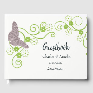 Pink Butterfly Floral Wedding Day Guestbook