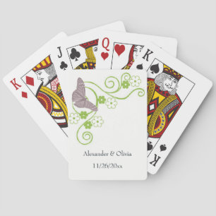 Pink Butterfly Floral Wedding Playing Cards