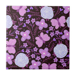 Pink Butterfly Flower Ceramic Tile