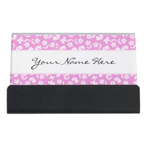 Pink Butterfly  Flower Pattern Desk Business Card Holder