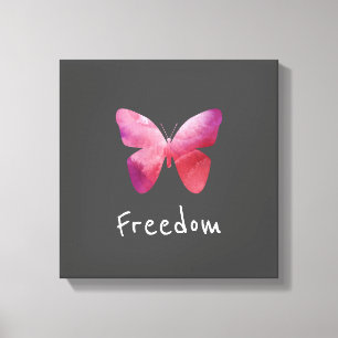 Pink butterfly freedom whimsical canvas print
