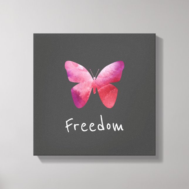 Pink butterfly freedom whimsical canvas print (Front)