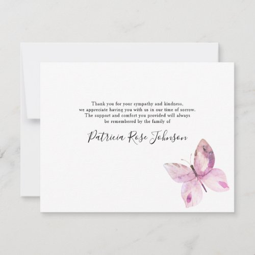 Pink Butterfly Funeral Memorial Thank You Card