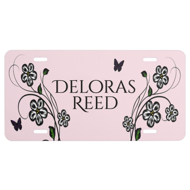 Pink Butterfly Garden Personalized License Plate (Front)