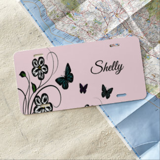 Pink Butterfly Garden Personalized License Plate