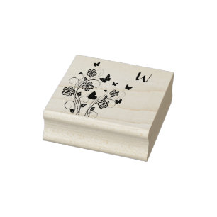 Pink Butterfly Garden Personalized Rubber Stamp