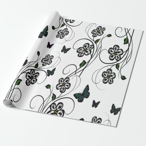 Pink Butterfly Garden Wrapping Paper