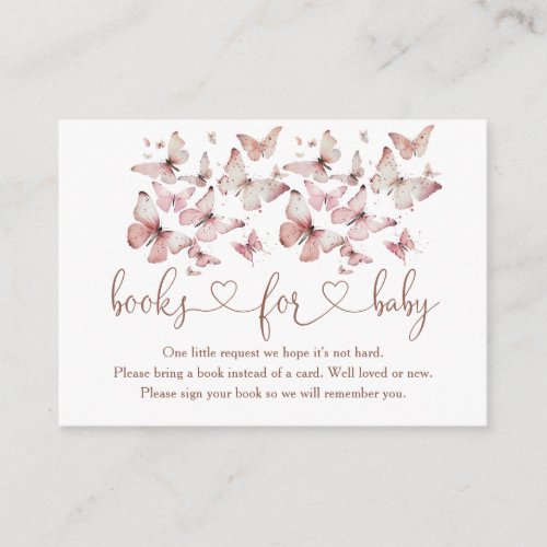 Pink Butterfly Girl Baby Shower Books For Baby  Enclosure Card
