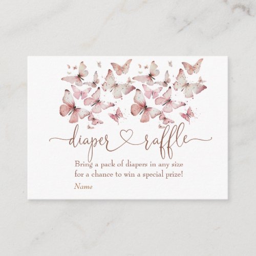 Pink Butterfly Girl Baby Shower Diaper Raffle Enclosure Card