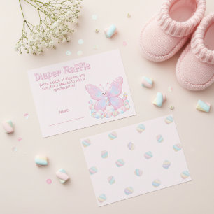 Pink Butterfly Girl Baby Shower Diaper Raffle Enclosure Card