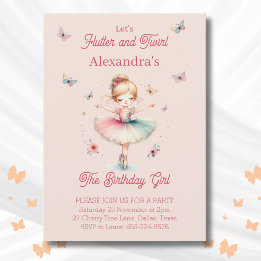 Pink Butterfly Girl Ballerina Birthday Party Invitation