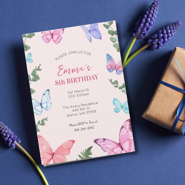 Pink Butterfly Girls Birthday Party Invitation  (Creator Uploaded)