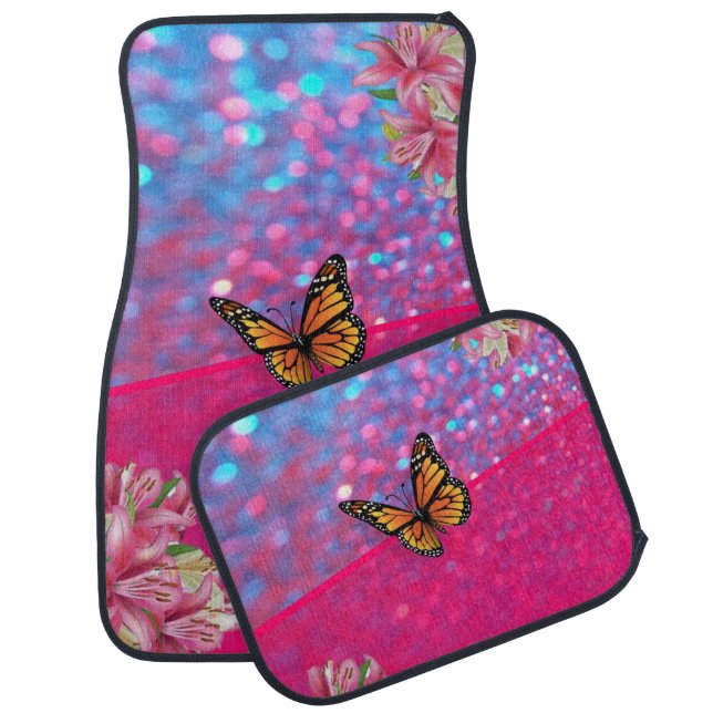 Pink Butterfly Girly Floor Car Mats (Set)
