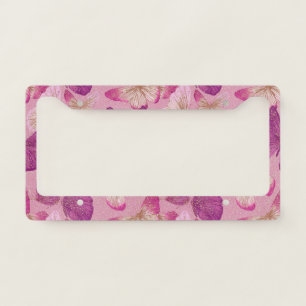Pink Butterfly Glitter Seamless Pattern License Plate Frame