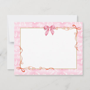 Pink Butterfly & Gold Ribbon Stationery for Here Note Card