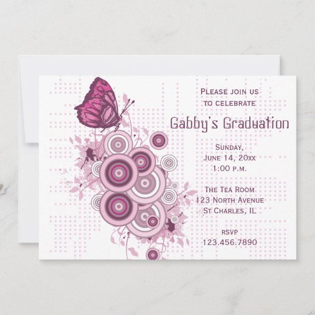 Pink Butterfly Graduation Party Invitation (Front)