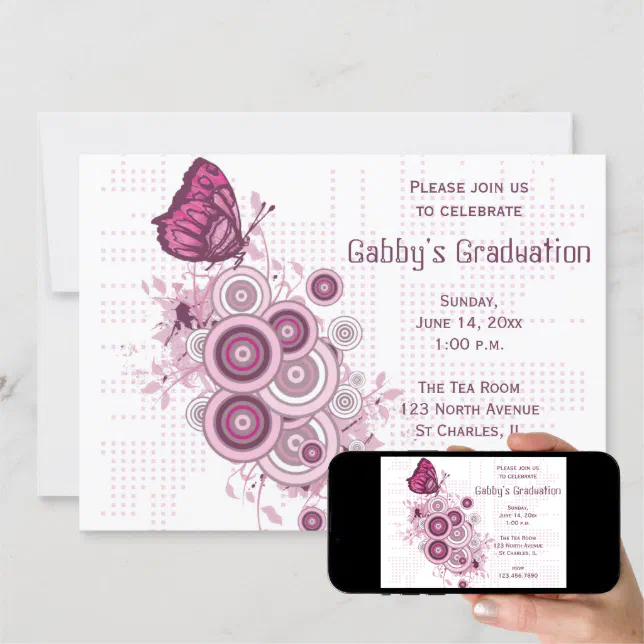 Pink Butterfly Graduation Party Invitation Zazzle