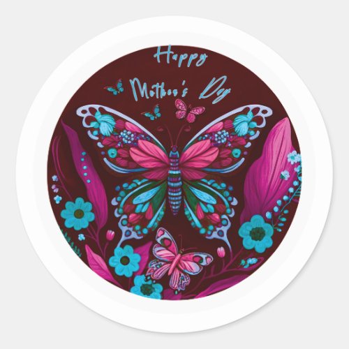 pink butterfly Happy Mothers Day Stickers