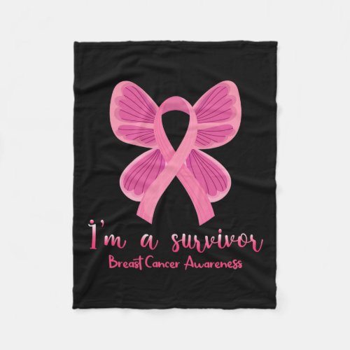 Pink Butterfly Heart I M A Survivor Breast Cancer  Fleece Blanket