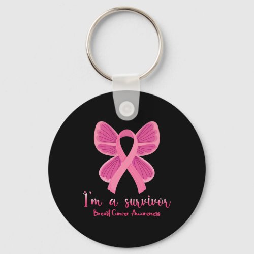 Pink Butterfly Heart I M A Survivor Breast Cancer  Keychain