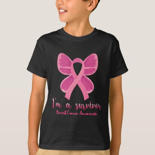 Pink Butterfly Heart I M A Survivor Breast Cancer  T_Shirt