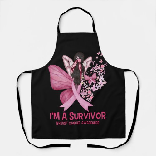 Pink Butterfly Heart Im A Survivor Breast Cancer  Apron