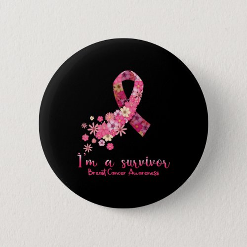 Pink Butterfly Heart Im A Survivor Breast Cancer  Button