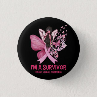 Pink Butterfly Heart I'm A Survivor Breast Cancer  Button