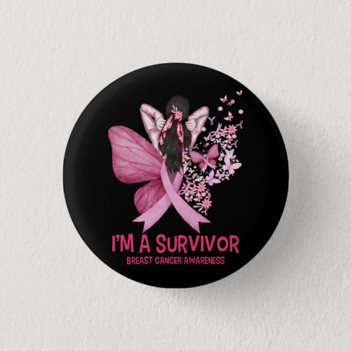 Pink Butterfly Heart Im A Survivor Breast Cancer  Button