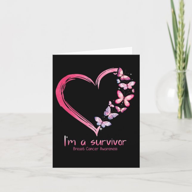 Pink Butterfly Heart I'm A Survivor Breast Cancer  Card (Front)