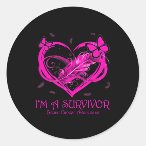 Pink Butterfly Heart Im A Survivor Breast Cancer  Classic Round Sticker