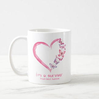 Pink Butterfly Heart I'm A Survivor Breast Cancer  Coffee Mug