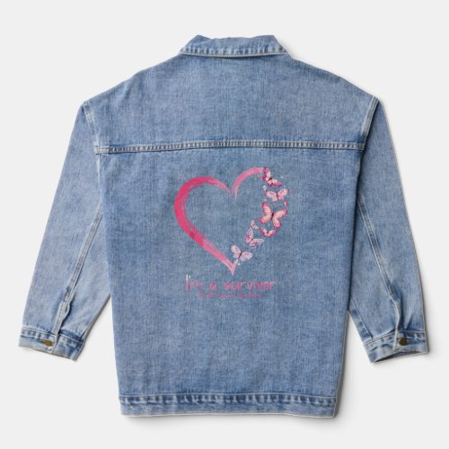Pink Butterfly Heart Im A Survivor Breast Cancer  Denim Jacket