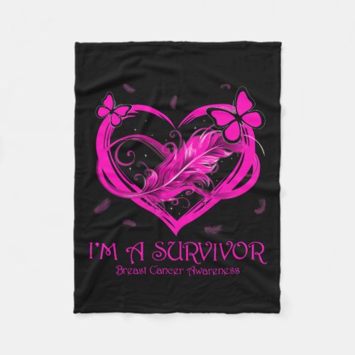 Pink Butterfly Heart Im A Survivor Breast Cancer  Fleece Blanket