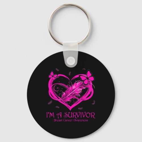 Pink Butterfly Heart Im A Survivor Breast Cancer  Keychain