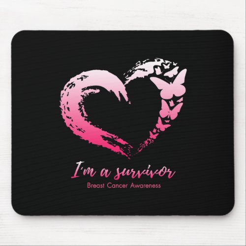 Pink Butterfly Heart Im A Survivor Breast Cancer  Mouse Pad