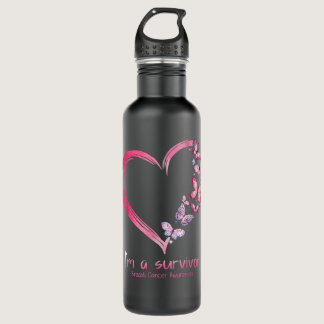 Pink Butterfly Heart I'm A Survivor Breast Cancer  Stainless Steel Water Bottle