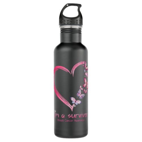 Pink Butterfly Heart Im A Survivor Breast Cancer  Stainless Steel Water Bottle