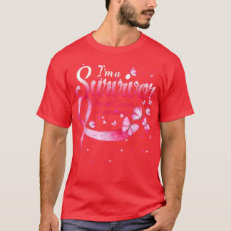 Pink Butterfly Heart I'm A Survivor Breast Cancer  T-Shirt