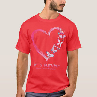 Pink Butterfly Heart I'm A Survivor Breast Cancer  T-Shirt