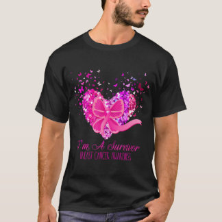Pink Butterfly Heart I'm A Survivor Breast Cancer T-Shirt