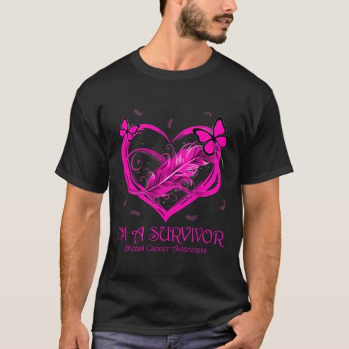 Pink Butterfly Heart Im A Survivor Breast Cancer  T_Shirt