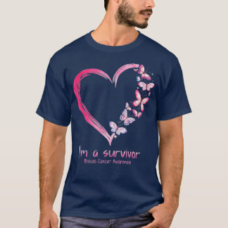 Pink Butterfly Heart I'm A Survivor Breast Cancer  T-Shirt