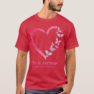 Pink Butterfly Heart I'm A Survivor Breast Cancer  T-Shirt