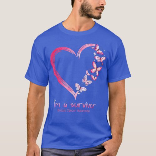 Pink Butterfly Heart Im A Survivor Breast Cancer  T_Shirt