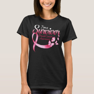 Pink Butterfly Heart I'm A Survivor Breast Cancer T-Shirt