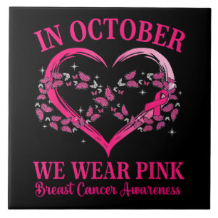 Pink Butterfly Heart in October We Wear Pink Ceramic Tile